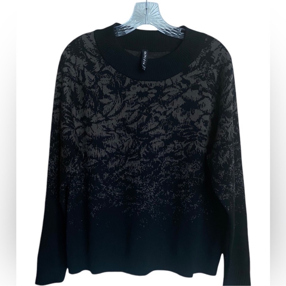 Athleta Jacquard Textured Crew Sweater Black And Brown Size Medium - Picture 2 of 6